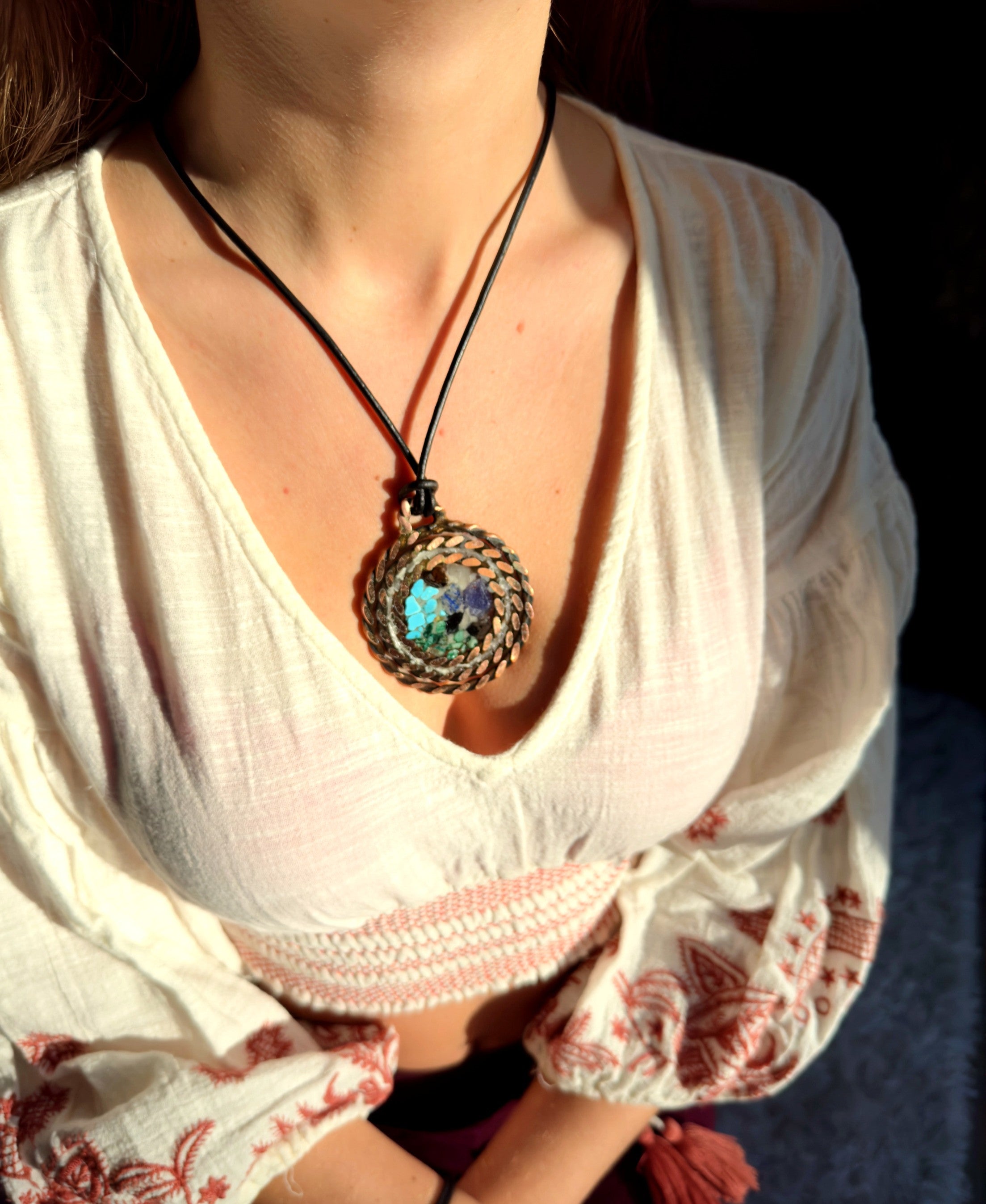 Higher communication pendant — Remen, Galactic and Unity Cubit copper tensor rings with eight crystals, Energies of Service