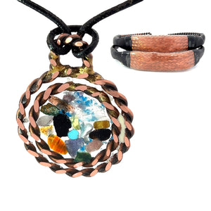 Archangel Chamuel 18-crystal healing pendant from the Armor Set — twisted copper tensor rings, handmade