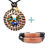 Gabriel Armor Set — three-ring higher-communication pendant with braided copper grounding anklets, five tensor rings total