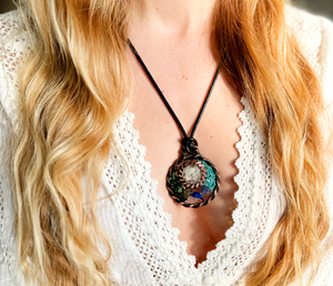 Handmade copper tensor ring EMF protection pendant — Slim Spurling Lost Cubit lineage, 8 shielding crystals, by Energies of Service