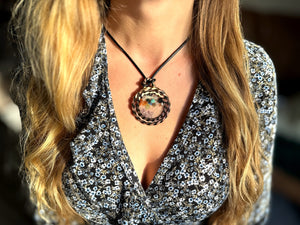 Emotional healing pendant in handmade copper — Lost and Unity Cubit tensor rings, channeled design by Energies of Service