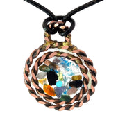 Archangel Chamuel PTSD & Trauma Support Pendant — twisted copper tensor rings with 18 crystals for grief, trauma, and emotional support