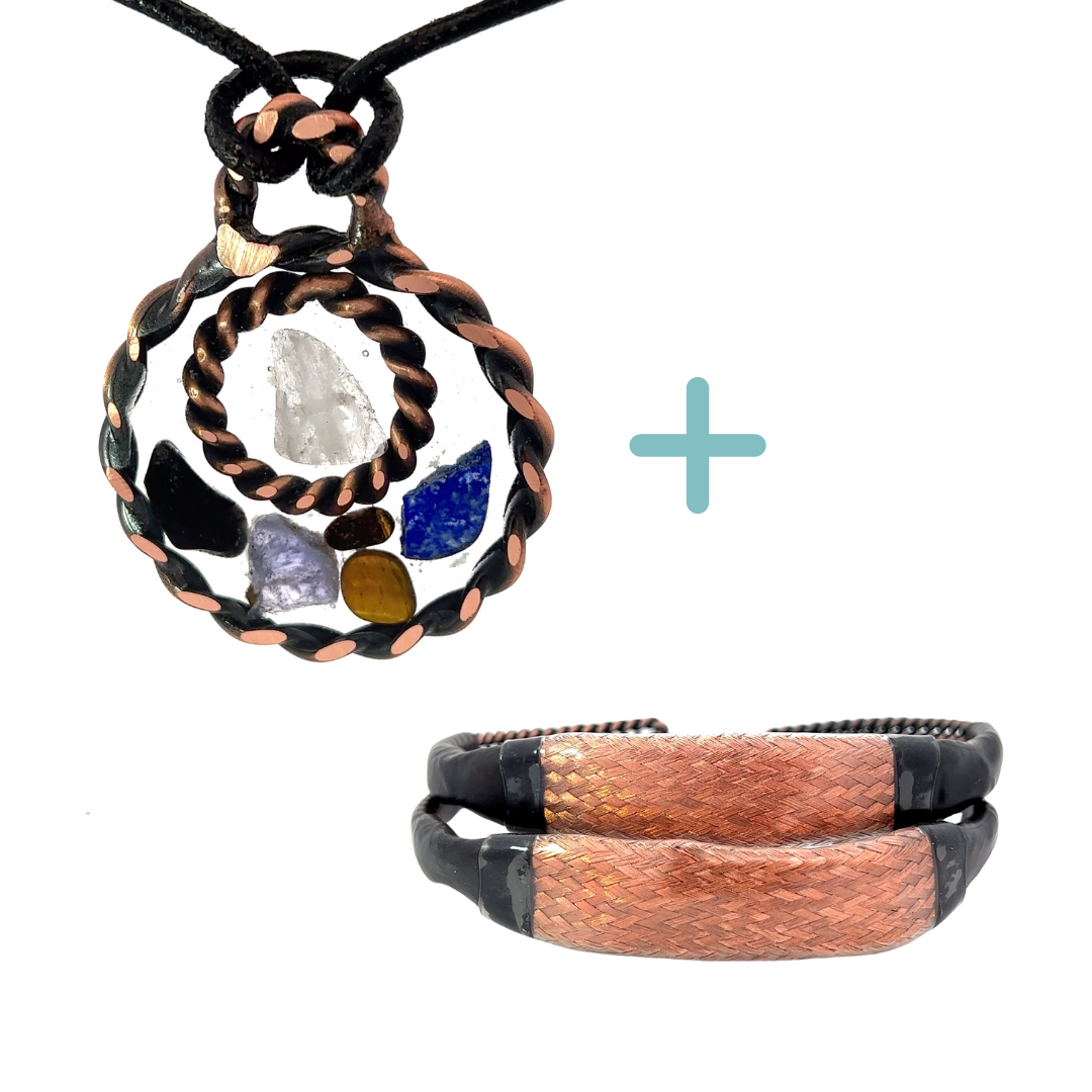 Metatron Armor Set — sacred geometry copper pendant with matching grounding anklets, complete alignment jewelry set