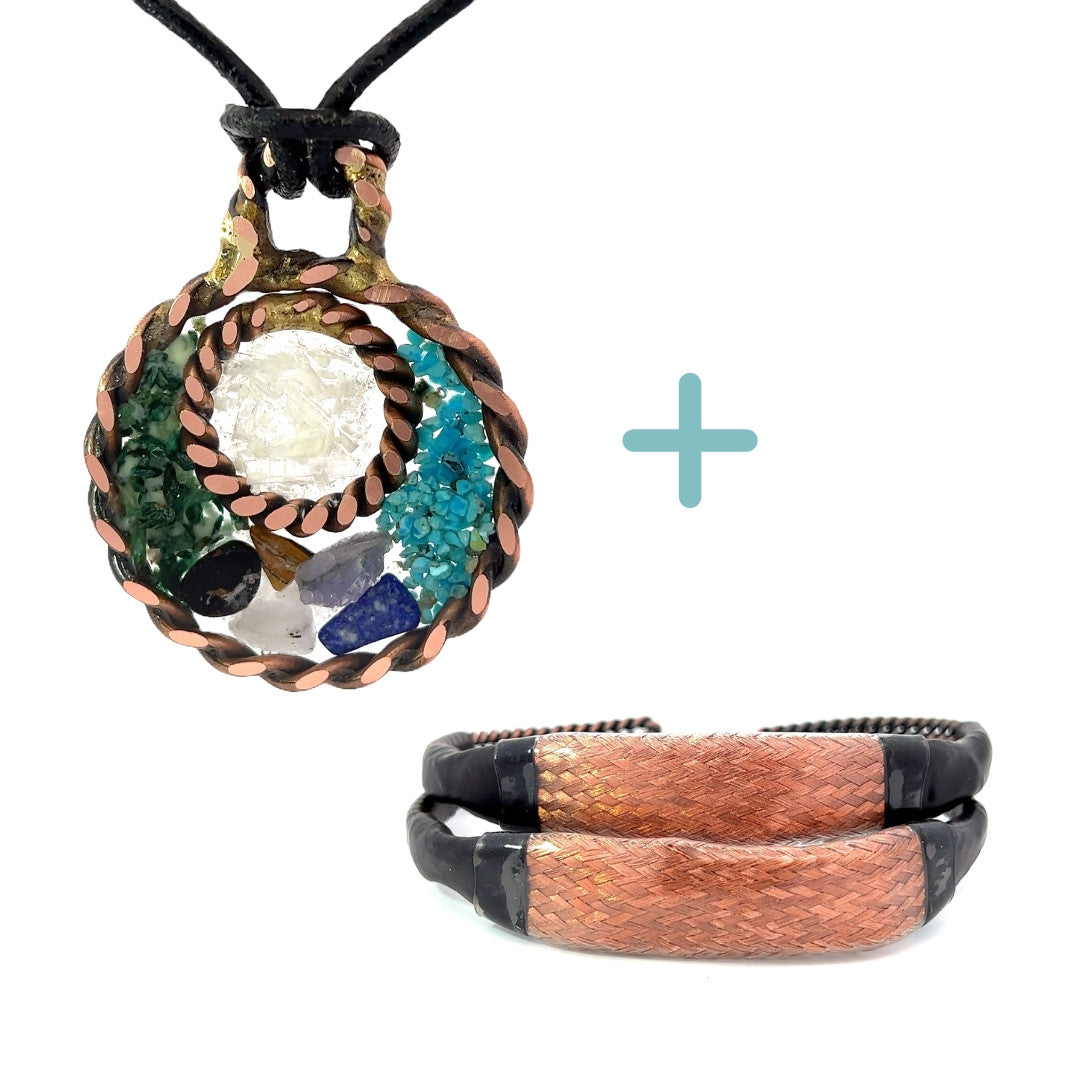Michael Armor Set — Archangel Michael copper pendant with Metatron grounding anklets, complete spiritual protection jewelry set